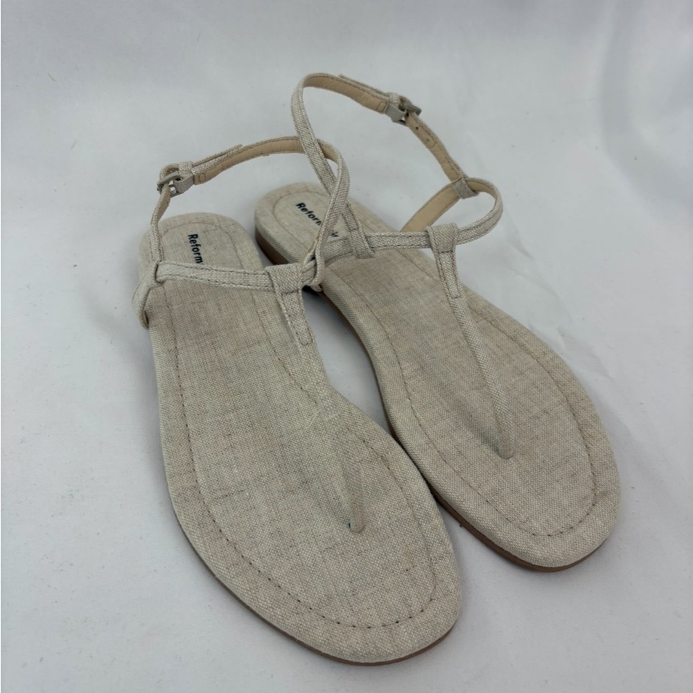 Reformation Cream Linen Thea T-Strap Women's Sandals Brand New! - Picture 6 of 9